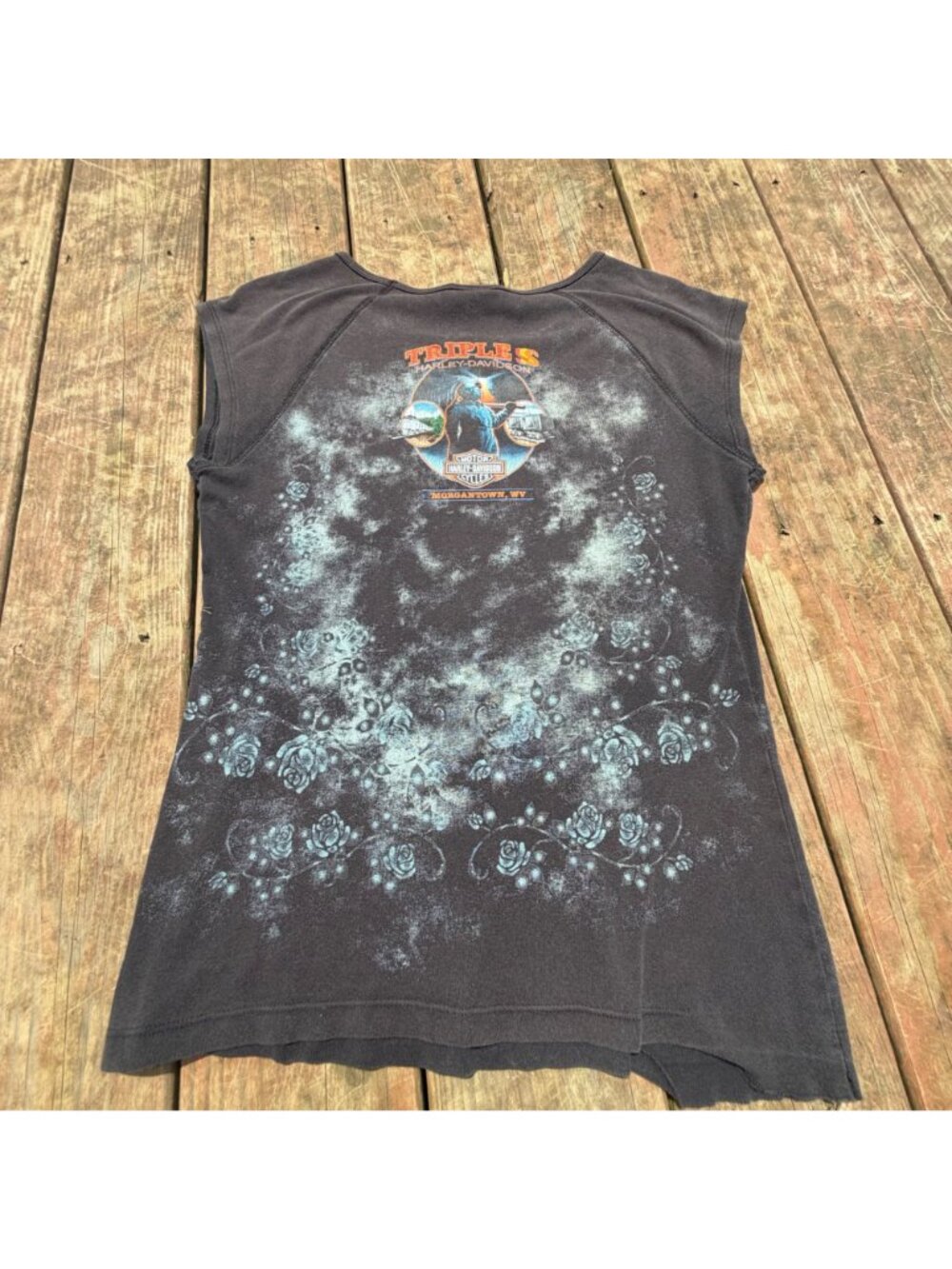 Y2K Harley-Davidson Womens Sleeveless Shirt Floral Graphic - Picture 4 of 5
